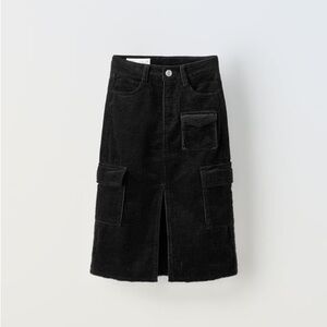 Zara Girls Black Corduroy MIDI Skirt Sz. 9 BNWT